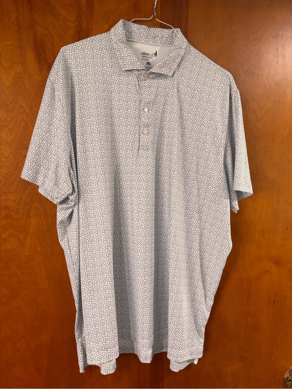 johnnie-O White Polo with Micro Red & Blue Print